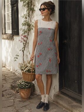Black and White Gingham Cottagecore Coquette Shift Sundress Size XS